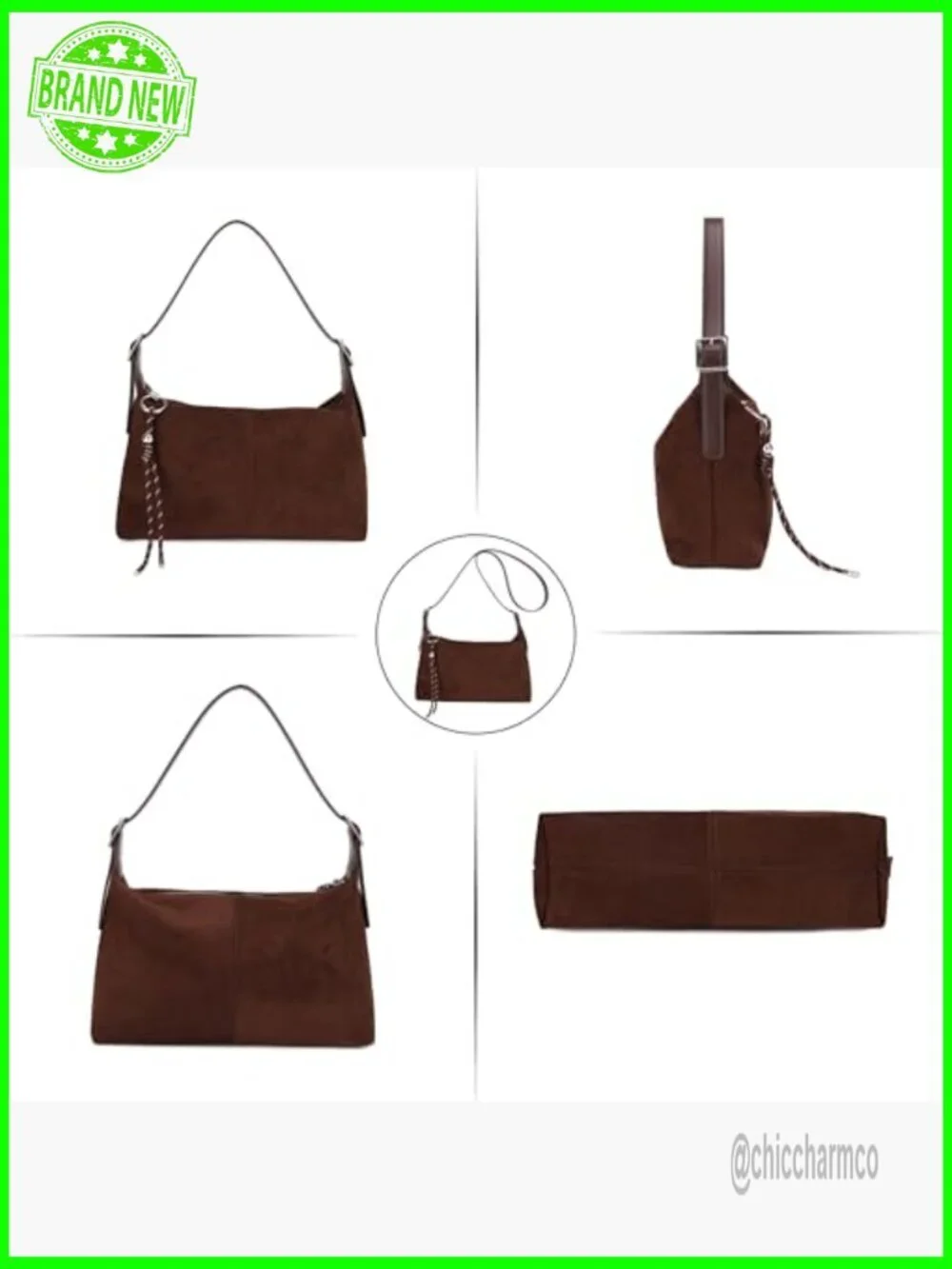 Medium Slouchy Vegan Leather Crossbody Shoulder Bag with Adjustable Strap